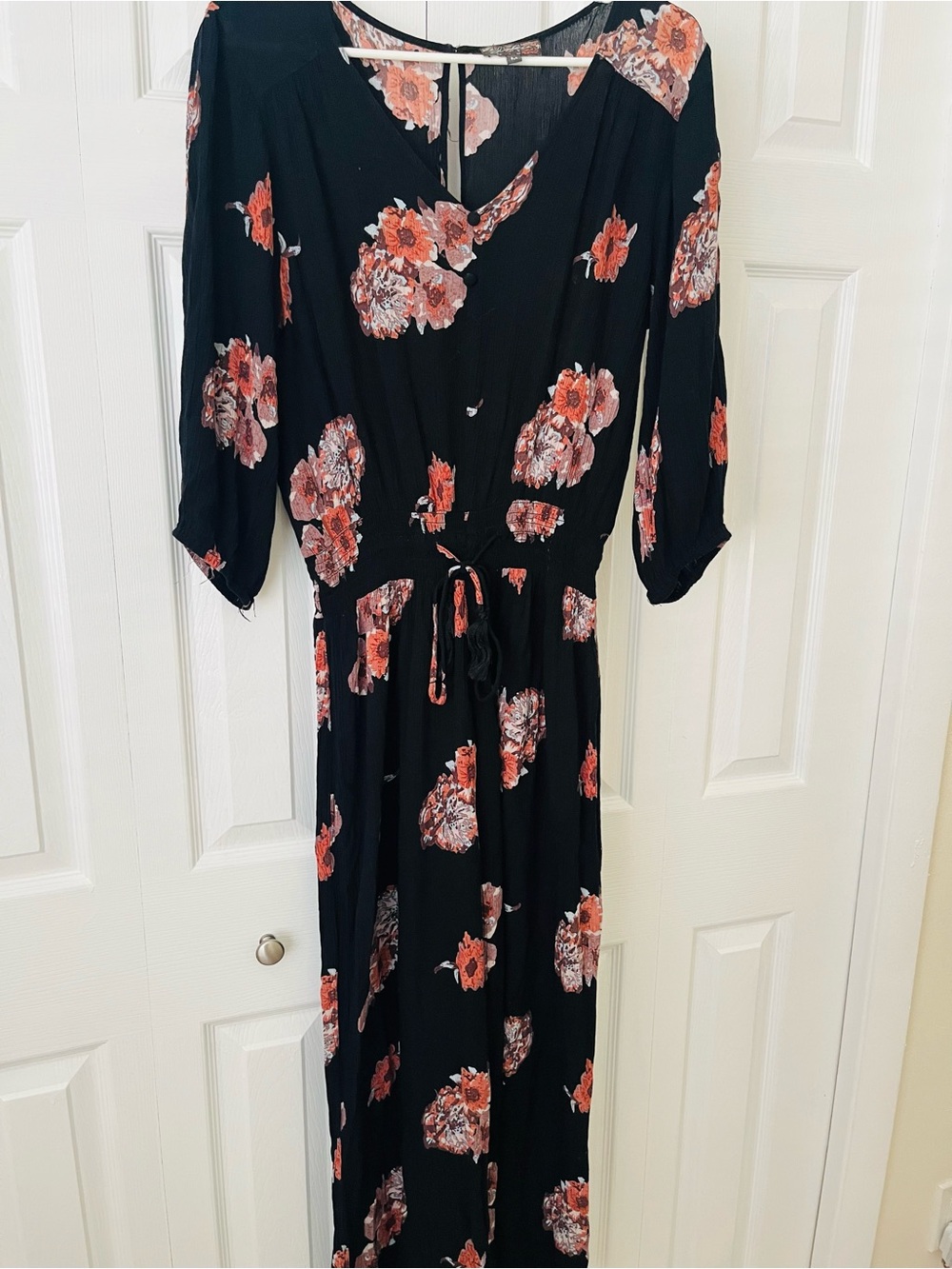 J. Jill Black Maxi Dress with Coral Floral Print